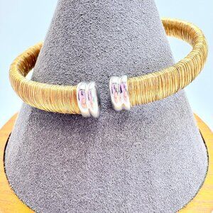 JCM Flexible Cuff Bracelet Gold Over Sterling Silver 925 Textured Two Tone SZ L